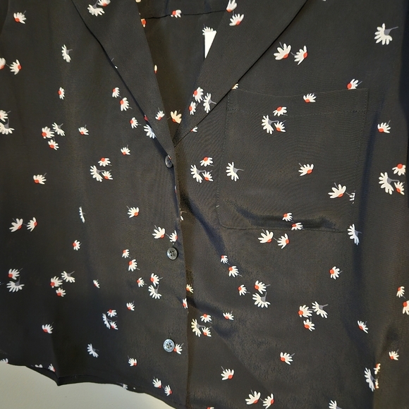 Thakoon Shirt Button Down Cropped Short Sleeve BP Black Daisy Blouse Casual - Picture 3 of 10